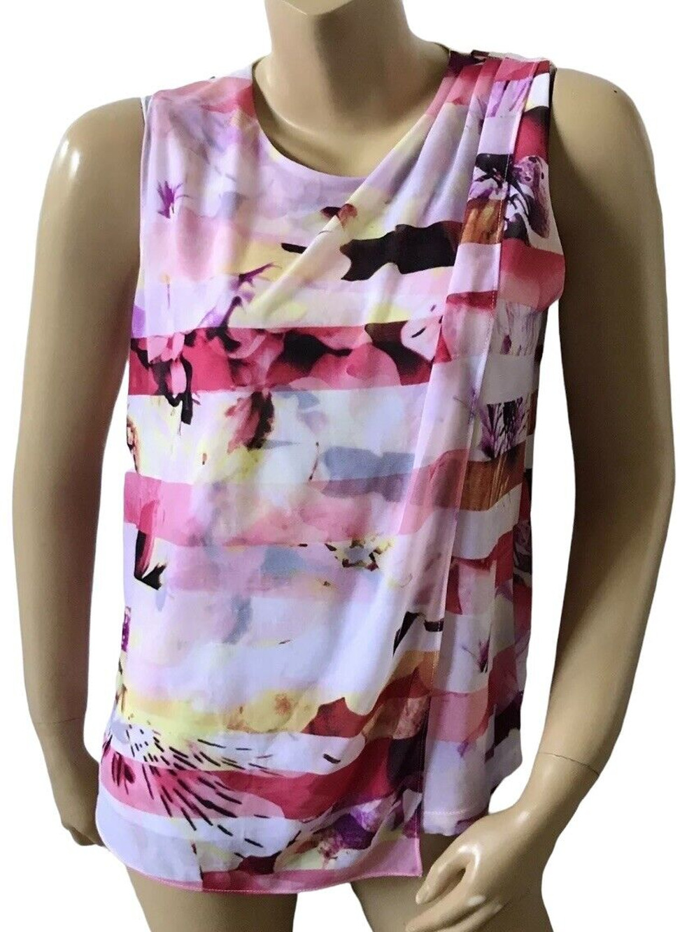 Worthington Swing Tank Top Womens Petite MP Sleeveless Layered Draped Abstract
